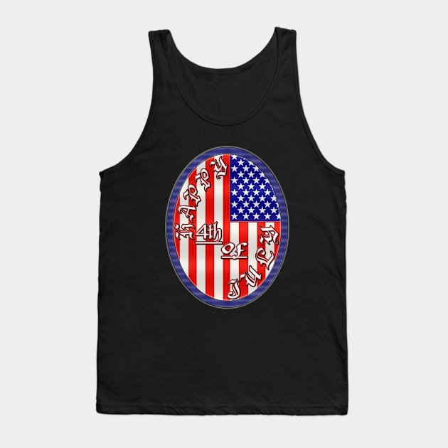 Happy 4th of July Flag Design - US American Flag Pendent Emblem - White, Black and Red Tank Top by CDC Gold Designs